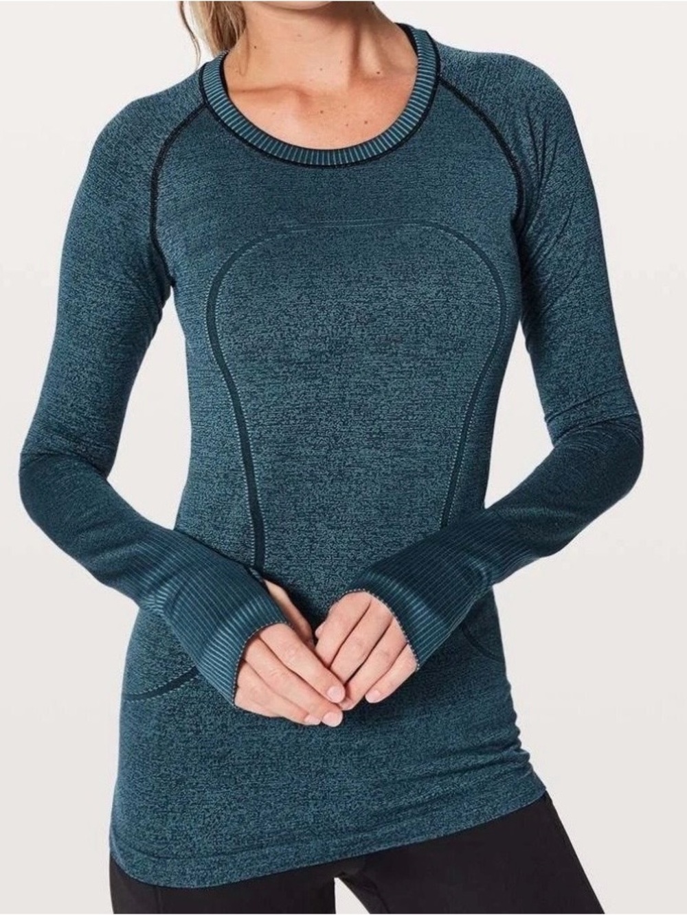 Lululemon Swiftly Tech Long Sleeve Teal Black Heathered Crew Women’s 2